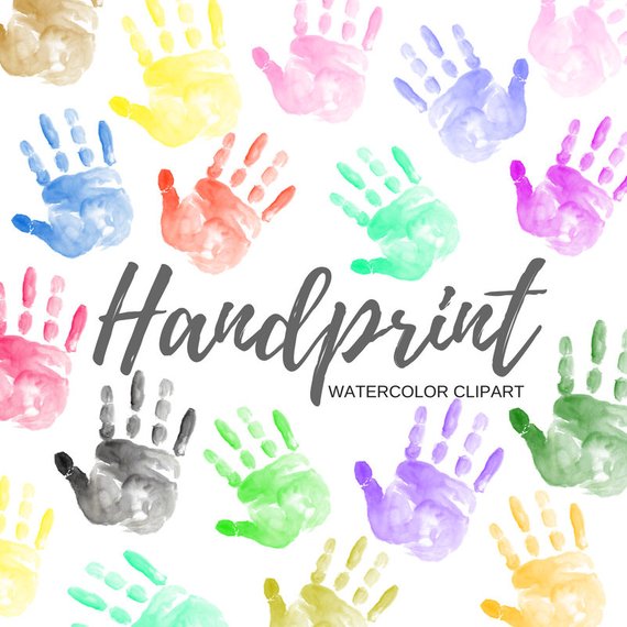 570x570 Handprint Clipart Hand Clipart Watercolor Clipart Etsy - Handprint Watercolor