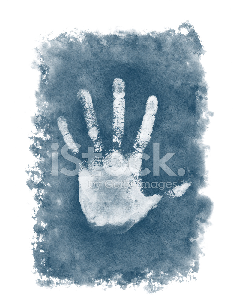 787x1024 White Handprint On Blue Watercolor Background Stock Vector - Handprint Watercolor