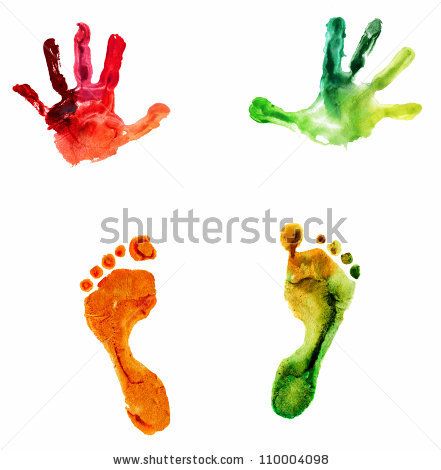 441x470 Watercolor Colorful Handprint And Footprint, On A White Background - Handprint Watercolor