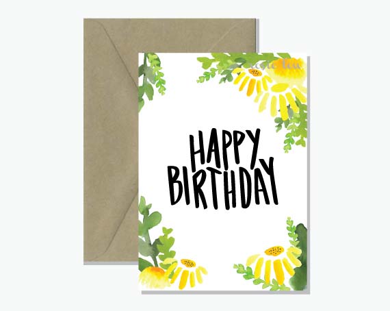 570x454 Happy Birthday Sunflower Greeting Card - Happy Birthday Card Watercolor