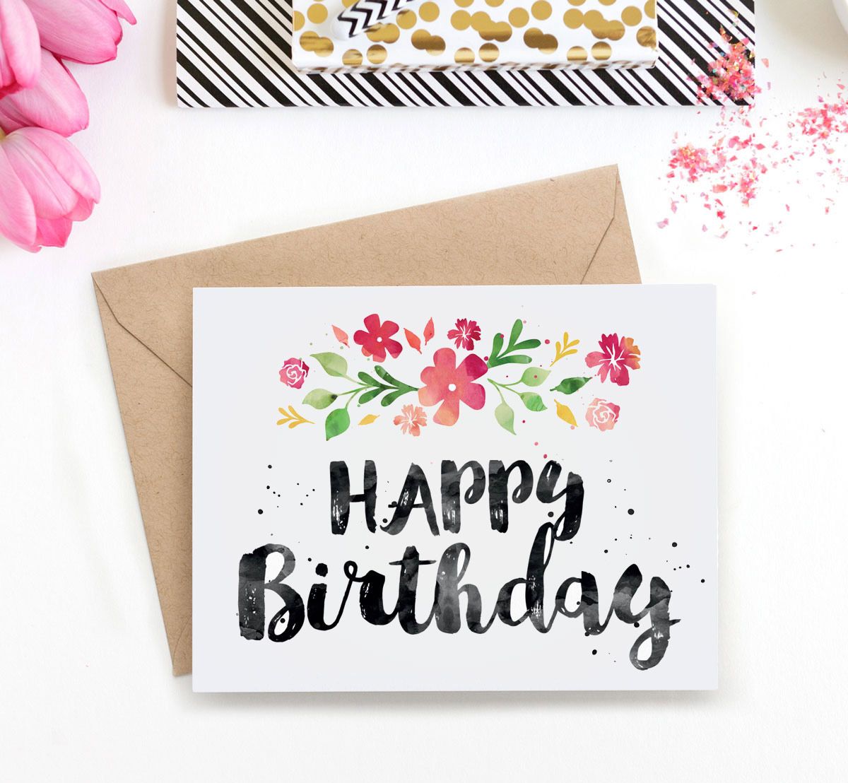 1200x1108 Printable Birthday Card - Happy Birthday Card Watercolor