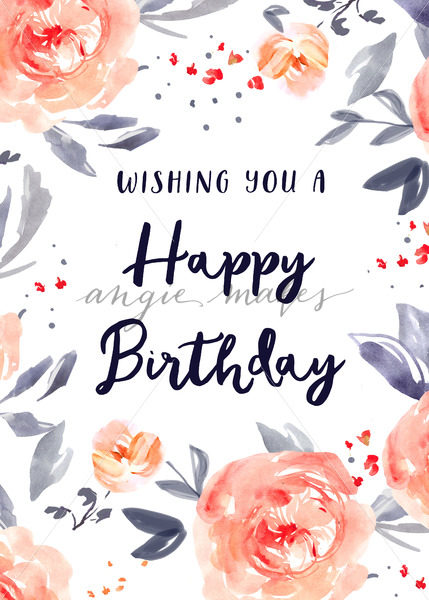 429x600 Cute Happy Birthday Card With Watercolor Flowers. Watercolor - Happy Birthday Card Watercolor