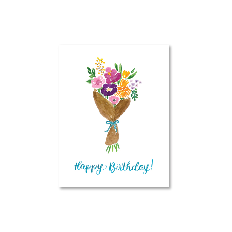 800x800 Wrapped Floral Bouquet Birthday Card Watercolor Illustration And - Happy Birthday Card Watercolor