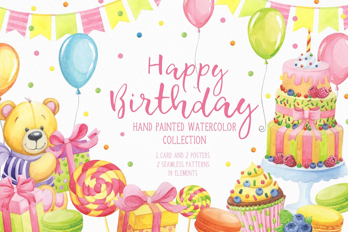 1158x772 Happy Birthday Hand Painted Watercolor Collection - Happy Birthday Watercolor