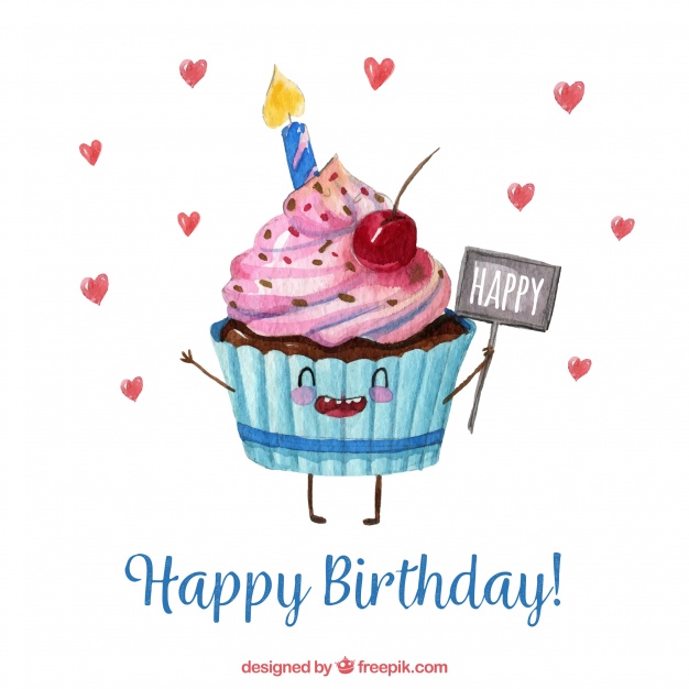 626x626 Happy Watercolor Cupcake Background Vector Free Download - Happy Birthday Watercolor
