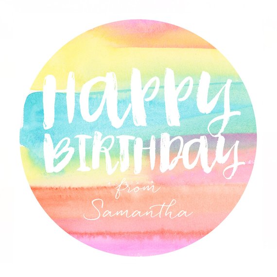 570x570 Personalized Happy Birthday Stickers Watercolor Rainbow Etsy - Happy Birthday Watercolor