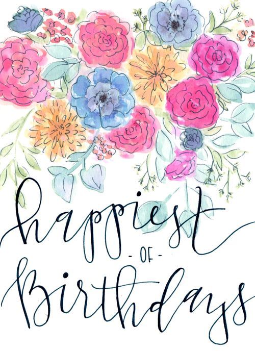 500x690 Happy Birthday Card Watercolor Floral Amp Modern Calligraphy - Happy Birthday Watercolor