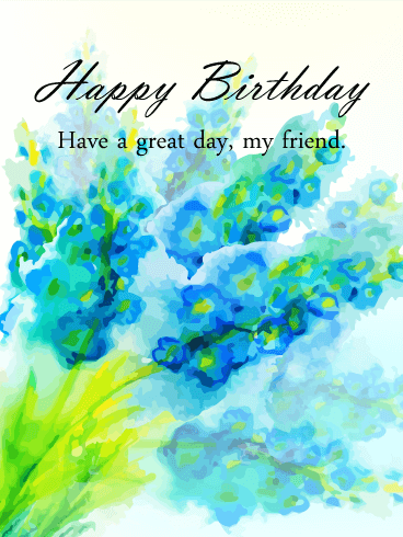 368x490 Blue Watercolor Flowers Happy Birthday Card For Friends Birthday - Happy Birthday Watercolor