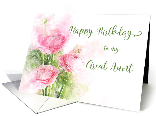 510x382 Happy Birthday Great Aunt Pink Ranunculus Flowers Watercolor Card - Happy Birthday Watercolor Card