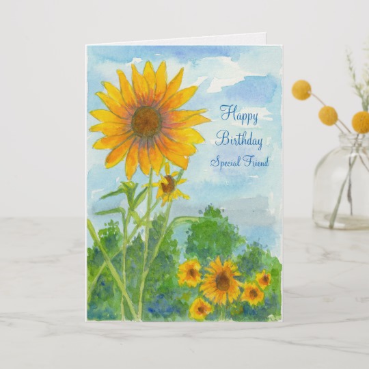 540x540 Happy Birthday Special Friend Sunflower Watercolor Card - Happy Birthday Watercolor Card