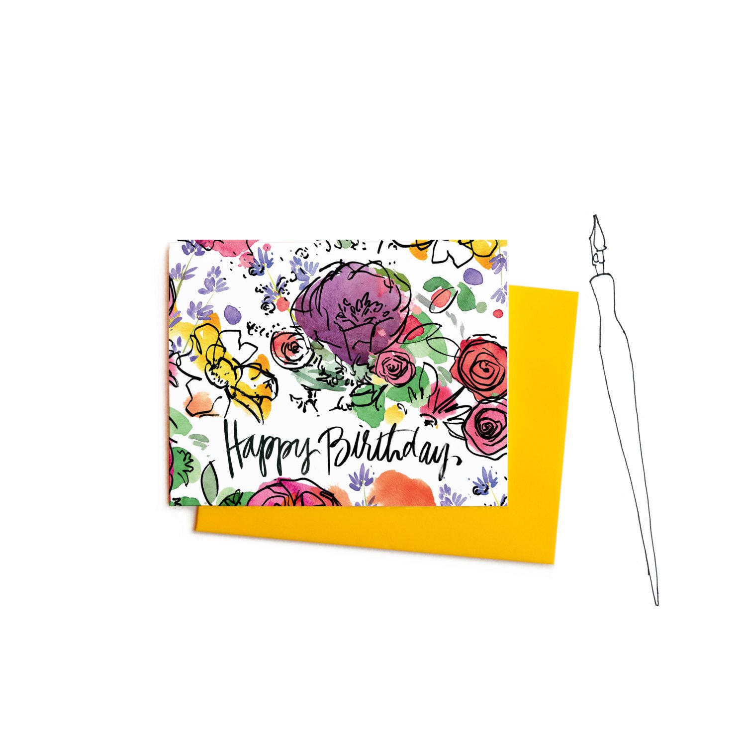 1500x1500 Card - Happy Birthday Watercolor Card