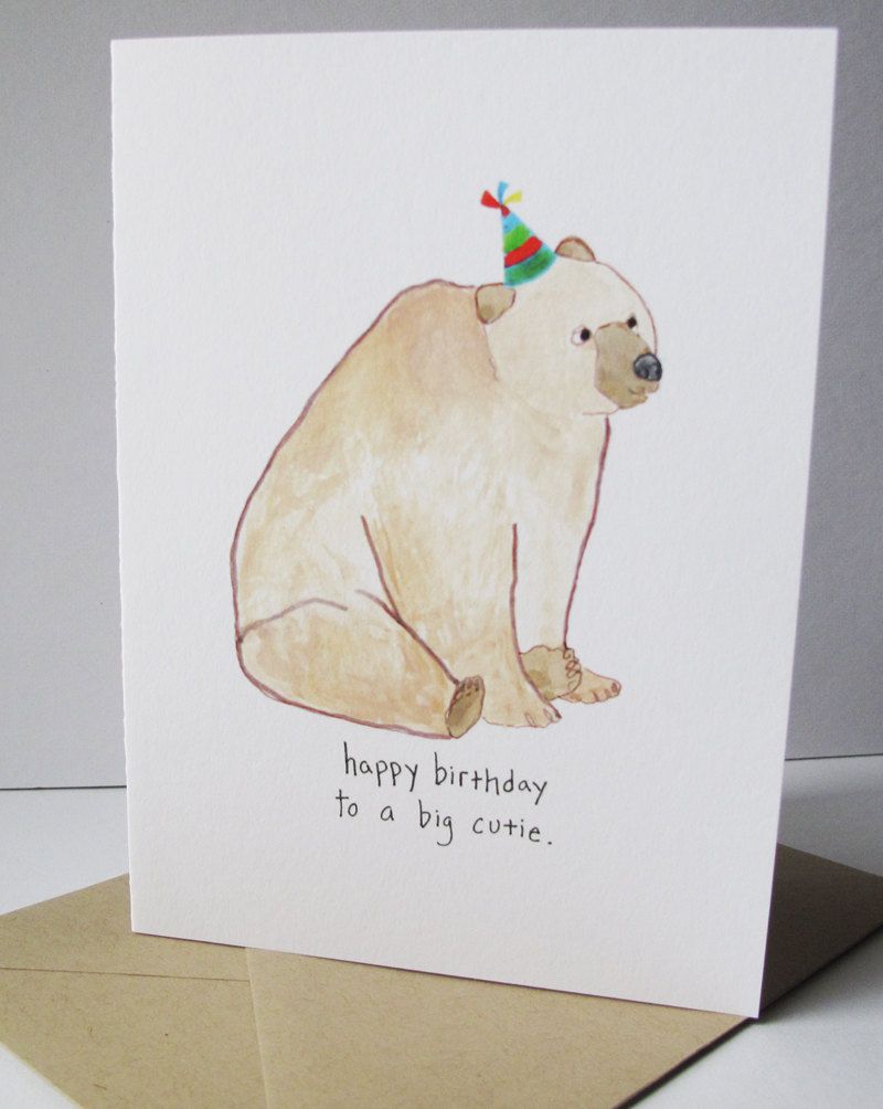 800x1004 Happy Birthday Card. Birthday Bear. Print Of My Original - Happy Birthday Watercolor Card
