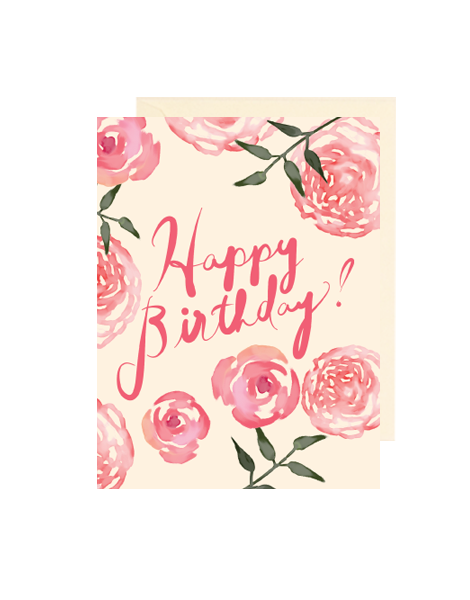 470x600 Happy Birthday Folded Note Card With Watercolor Roses - Happy Birthday Watercolor Card