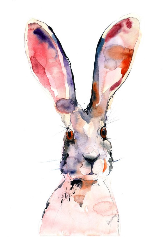 570x812 March Hare Watercolor Painting High Resolution Digital Jpg Etsy - Hare Watercolor