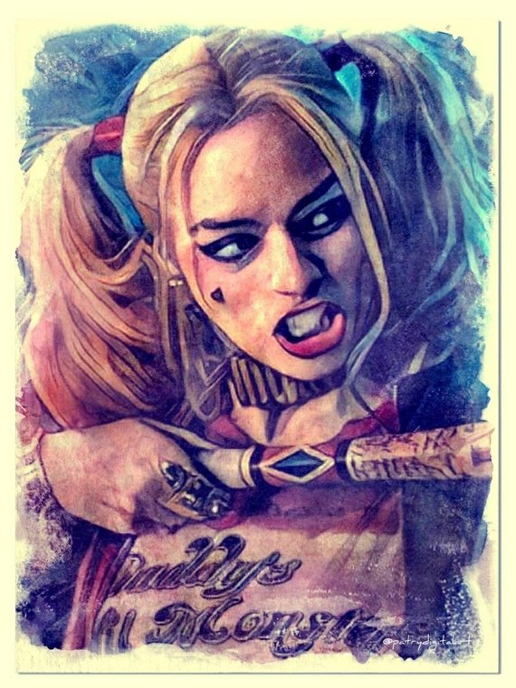 570x760 Harley Quinn Suicide Squad Painting Watercolor Art Print Wall - Harley Quinn Watercolor