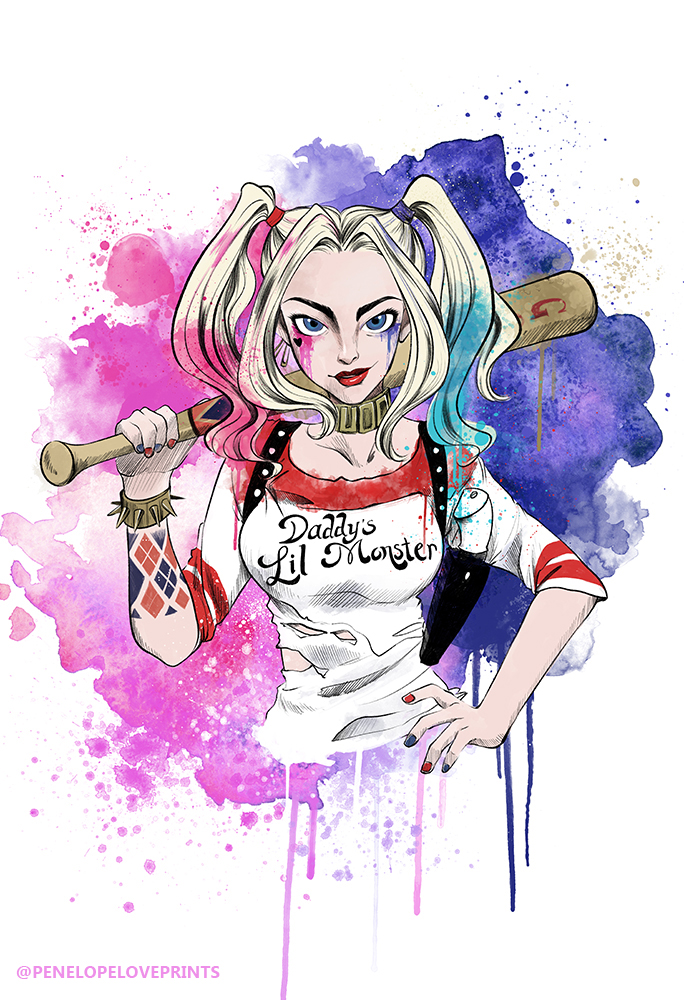 684x1000 Harley Quinn Watercolor Painting I Made - Harley Quinn Watercolor