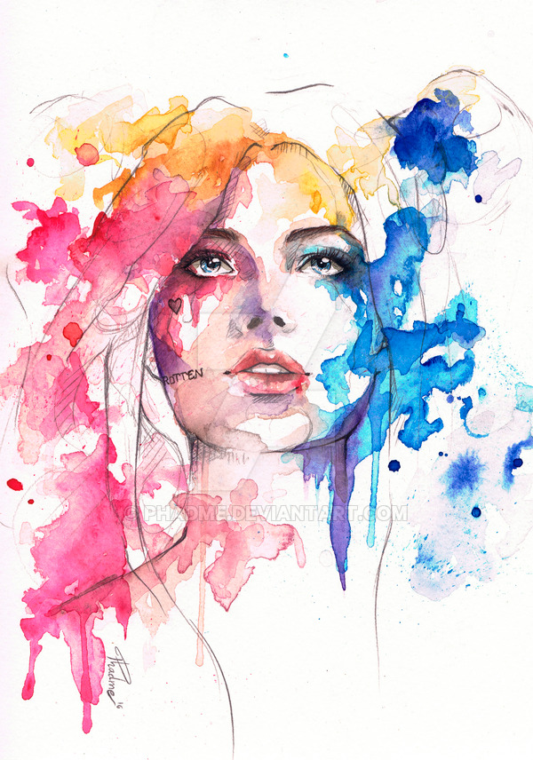 600x856 Harley Quinn Watercolors By Phadme - Harley Quinn Watercolor