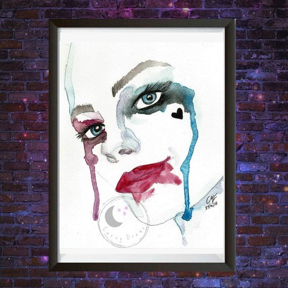 570x570 Harley Quinn Original Watercolour Painting Joker Watercolour Etsy - Harley Quinn Watercolor