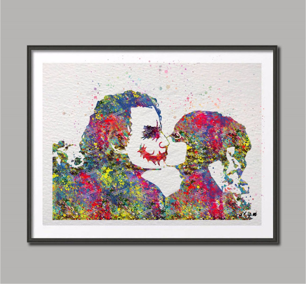1000x930 Original Watercolor Harley Quinn Joker Kiss Wall Art Poster Print - Harley Quinn Watercolor