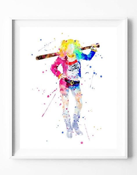 472x600 Wish Batman Harley Quinn Watercolor Painting Canvas Art Print - Harley Quinn Watercolor