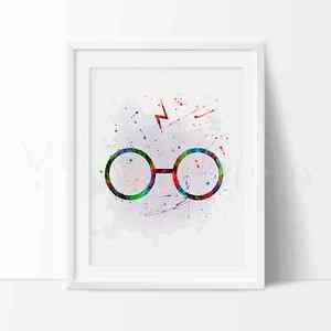 300x300 Harry Potter Glasses Watercolor Nursery Art Print, Kids Wall Art - Harry Potter Watercolor