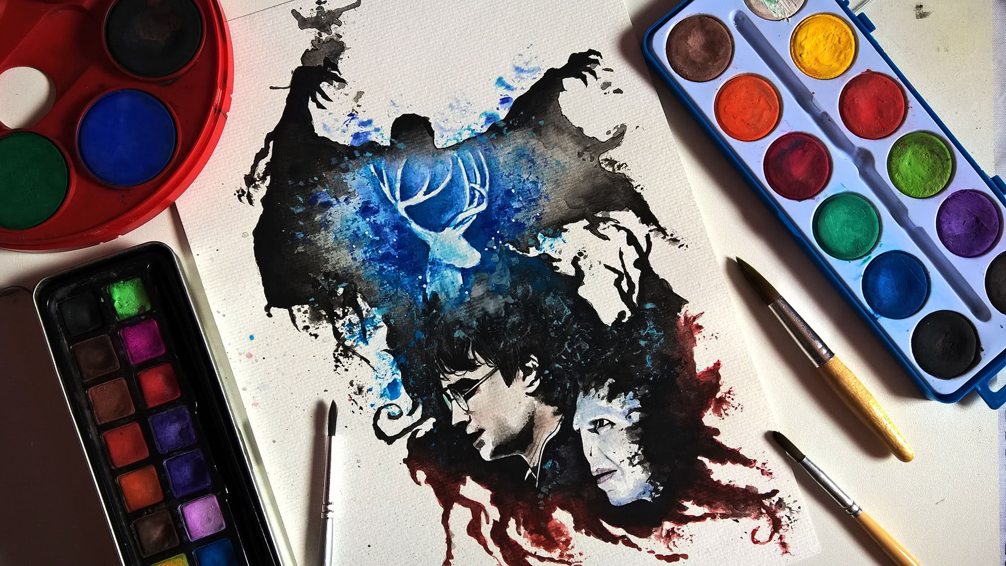 2000x1125 Speed Drawing Aquarela Watercolor Harry Potter - Harry Potter Watercolor