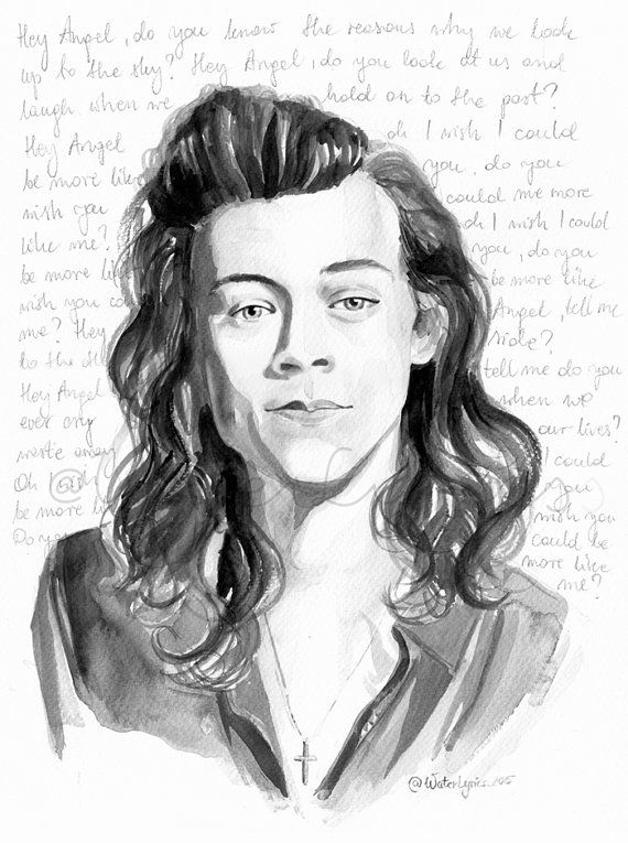 570x765 Harry Styles Watercolour Portrait With Hey Angel Lyrics One - Harry Styles Watercolor