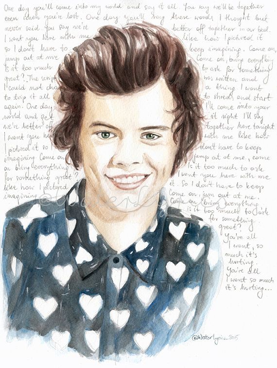 570x758 Harry Styles Watercolor Portrait With Something Great Lyrics - Harry Styles Watercolor