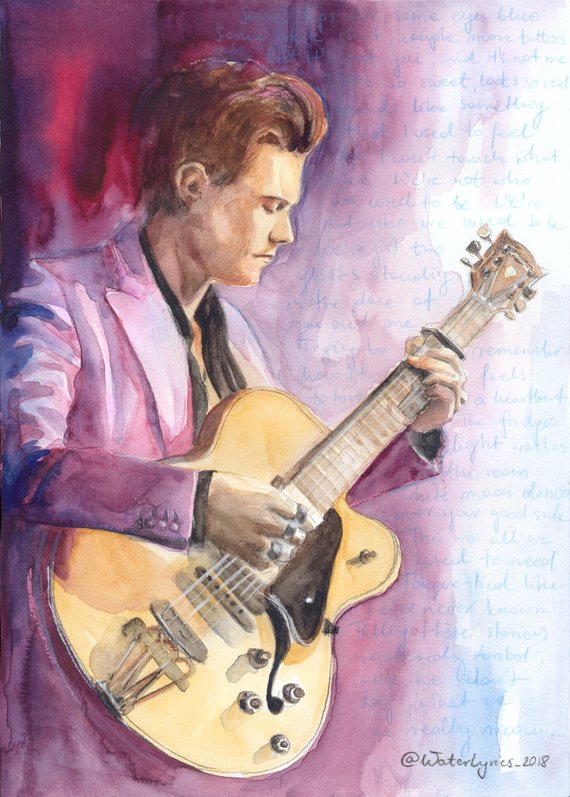570x797 Watercolor Portrait Of Harry Styles With Two Etsy - Harry Styles Watercolor