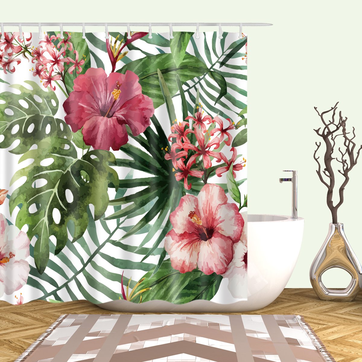 1200x1200 Hawaii Watercolor Tropical Inspiration Shower Curtain Gojeek - Hawaii Watercolor