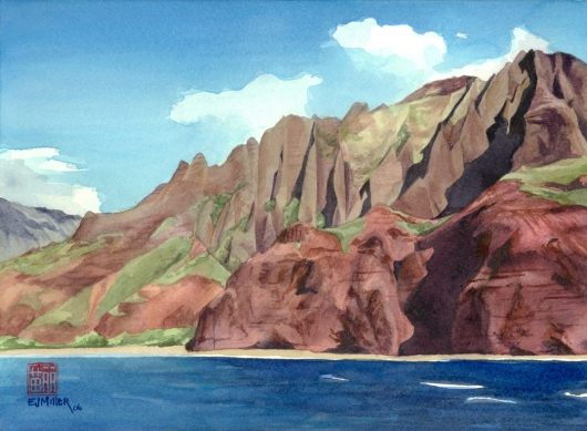 530x389 Na Pali Coast, Kalalau - Hawaii Watercolor