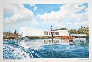 300x203 Orig Hawaii Watercolor Painting The Arizona Memorial, Oahu By L - Hawaii Watercolor