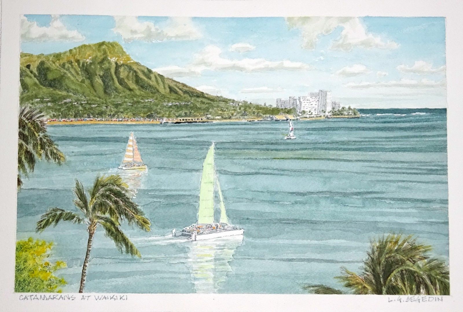 1600x1080 Original Hawaii Watercolor Painting Catamarans - Hawaii Watercolor