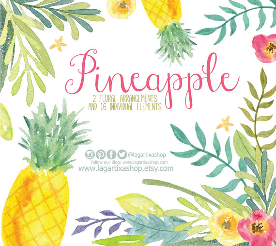 570x507 Pineapple Watercolor Clipart, Florals Png, Hawaiian Wedding - Hawaiian Flower Watercolor