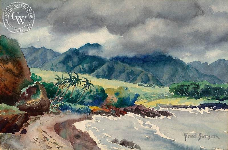800x529 Hawaiian Coastal, Art By Fred Sersen California Watercolor - Hawaiian Watercolor Prints