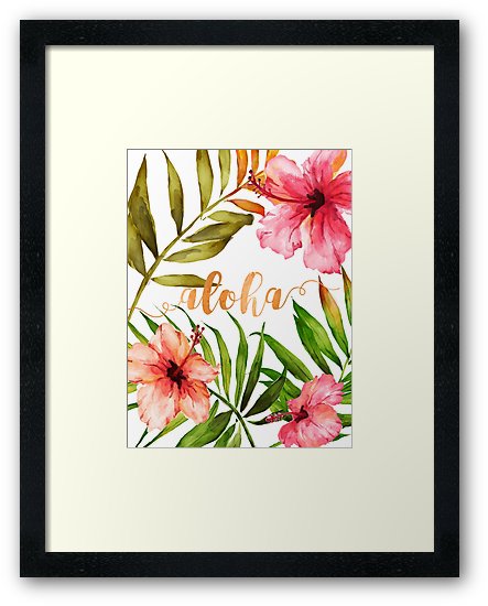 443x550 Hawaiian Tropical Floral Aloha Watercolor Framed Prints By - Hawaiian Watercolor Prints