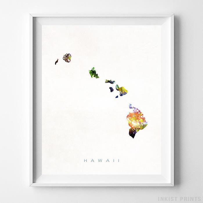 699x699 Hawaii Usa Watercolor Map Print - Hawaiian Watercolor Prints
