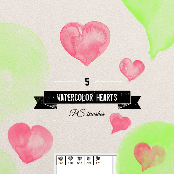 600x600 Watercolor Hearts Brushes - Heart Watercolor