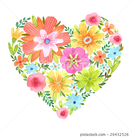 450x468 Watercolor Heart Of Flowers. - Heart Watercolor