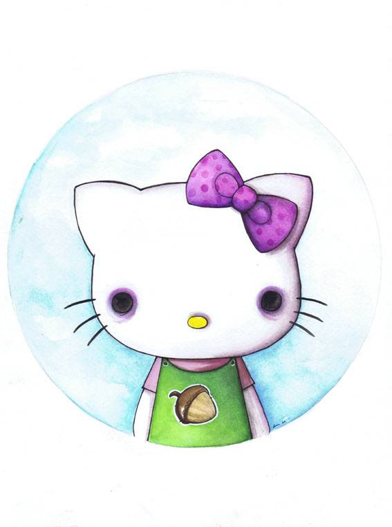 567x762 Hello Kitty Chris Uminga Original Watercolor For Sale - Hello Kitty Watercolor