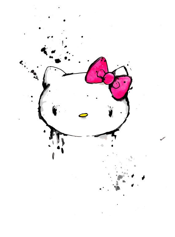 570x772 Hello Kitty Pink Bow, 8.5x11 Inch Print Of A Watercolor Painting - Hello Kitty Watercolor