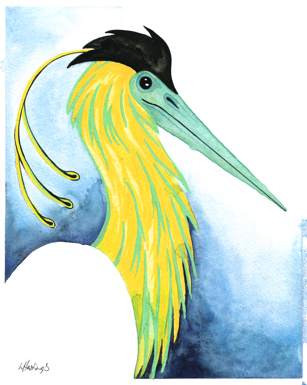 1000x1254 Crested Heron - Heron Watercolor