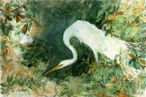 300x201 Florida Egret Heron Watercolor By Alice Scott Lot Art - Heron Watercolor