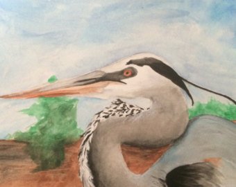 340x270 Heron Watercolor Etsy - Heron Watercolor