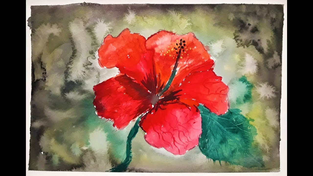 1280x720 Simple Hibiscus Flower Watercolor Painting Demonstration - Hibiscus Flower Watercolor