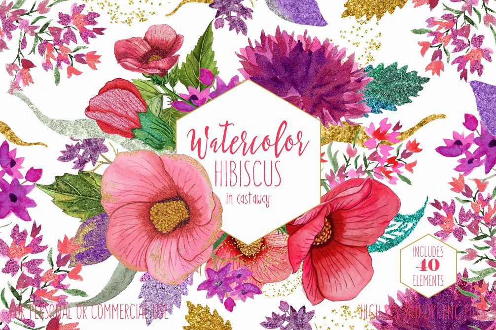 1006x671 Tropical Hibiscus Watercolor Floral Clipart Commercial Use Clip - Hibiscus Watercolor