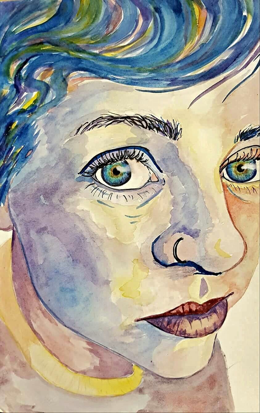 843x1336 Expressive Watercolor Self Portrait By Savannah Pelley - High School Watercolor