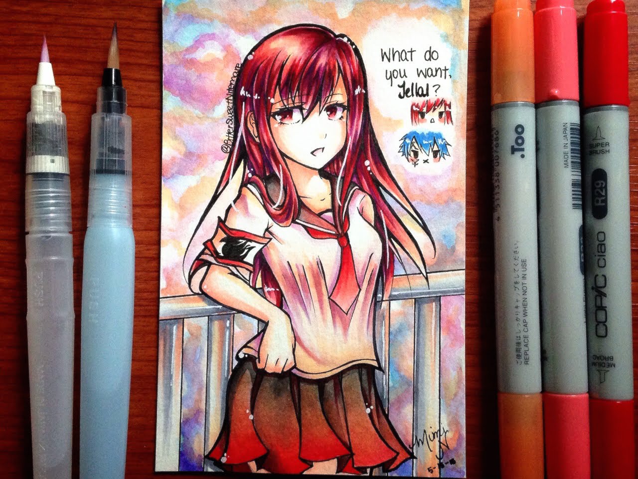 1280x960 Manga Drawing High School Erza (Watercolor Amp Copic) - High School Watercolor