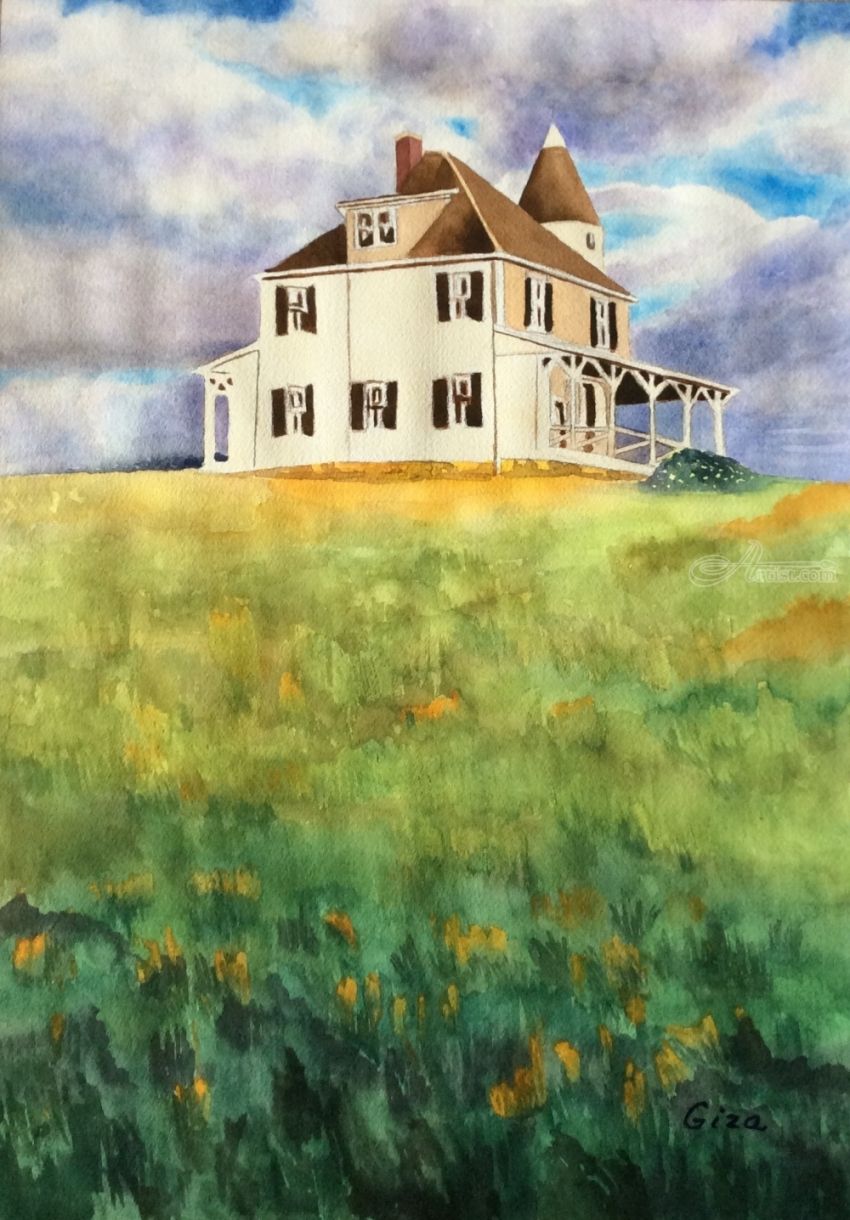 850x1220 House On The Hill Paintings By Christina Giza - Hill Watercolor