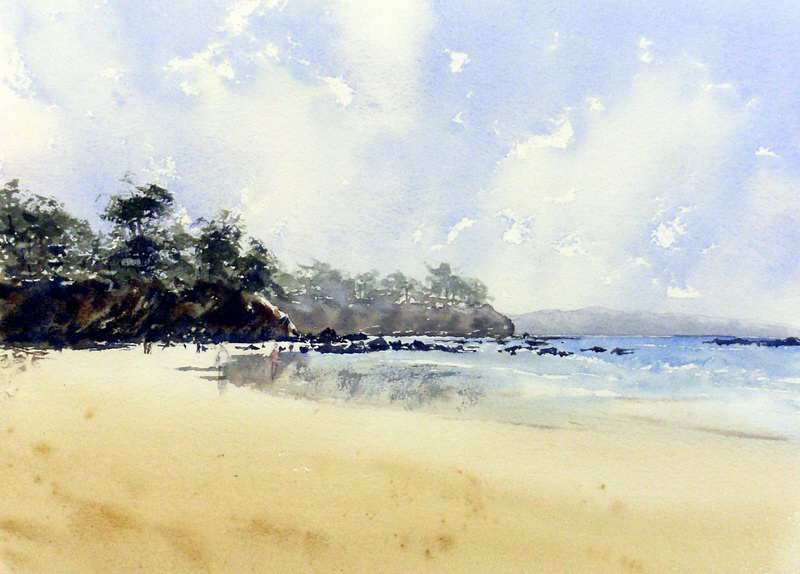 800x574 Painting Foreground Hill And Cliff Surf Beach Watercolor - Hill Watercolor